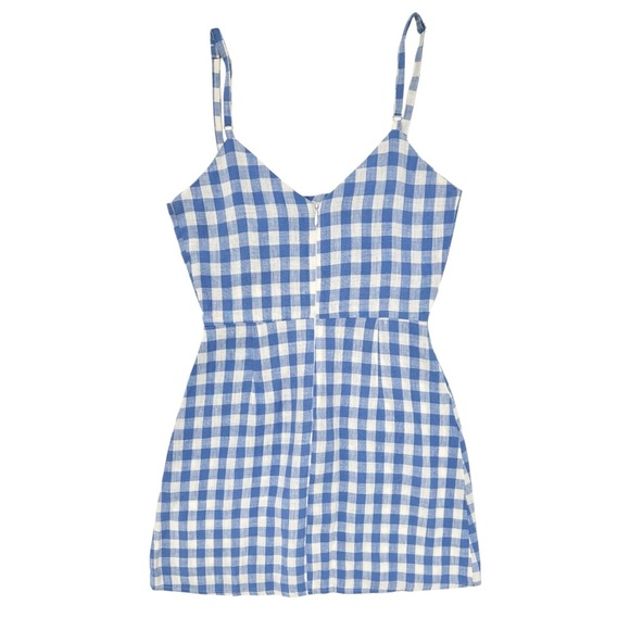 [sold] Reformation Belize Blue White Gingham Plaid Front Knot Linen Mini Dress - Picture 2 of 10